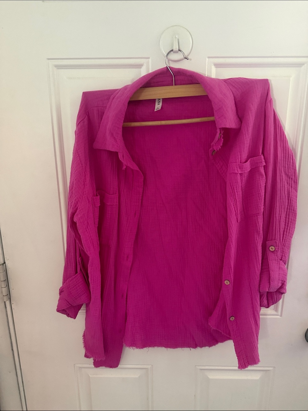 Zenana Outfitters Fuchsia Button-Front Lightweight Shirt